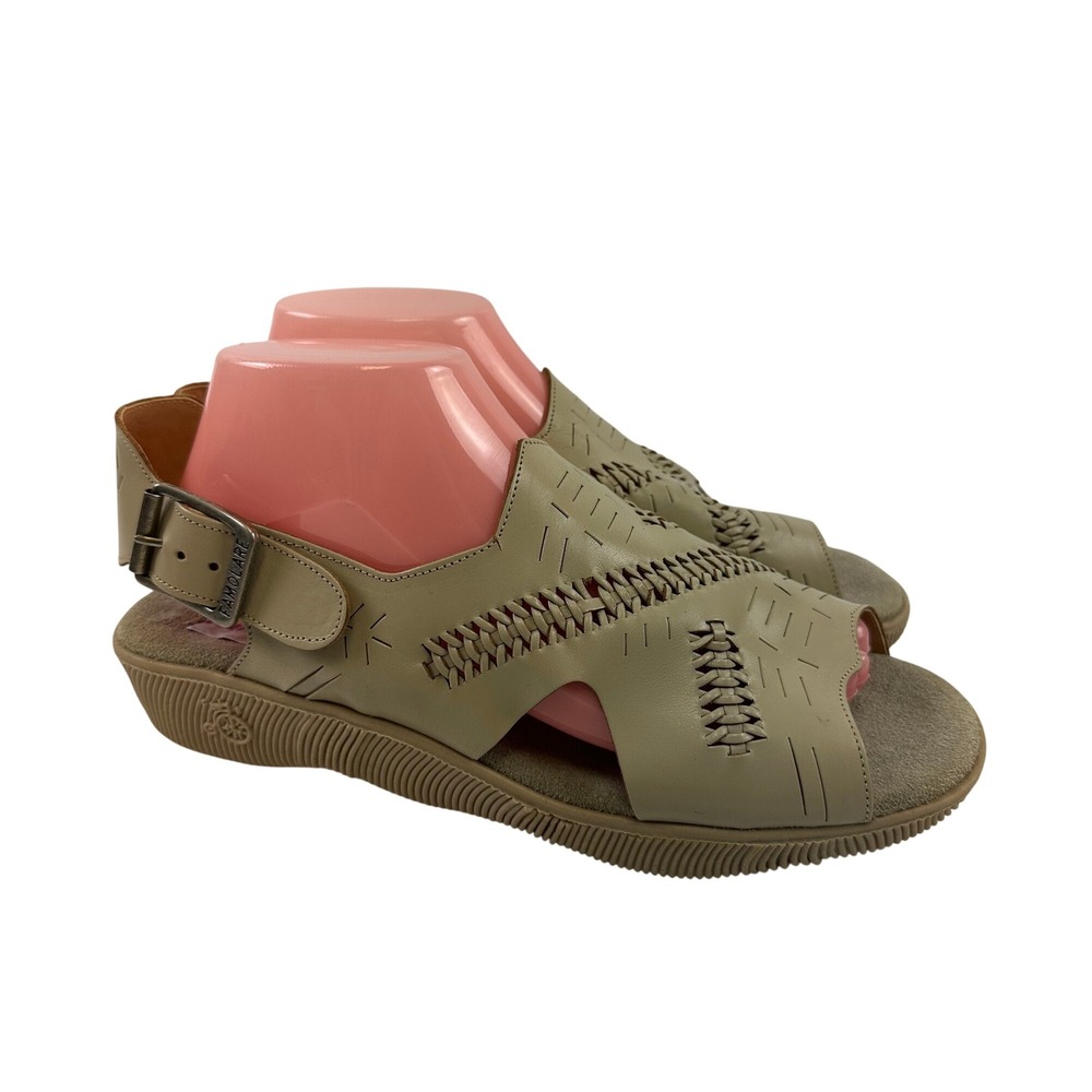 Famolare Wedge Slingback Sandal Beige Leather Woven Retro Boho Comfort Women 10